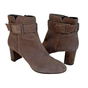 Aquatalia Vanie Taupe Brown Weatherproof Suede Heeled Ankle Boots